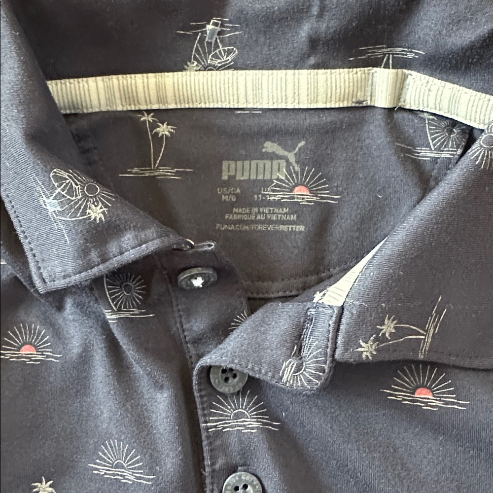 Puma Golf Youth Navy Blue Polo Shirt Palm Tree - Picture 3 of 3